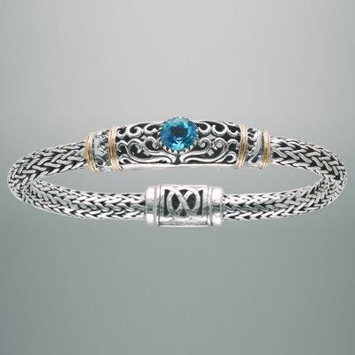 Swiss blue topaz sterling silver woven bracelet.  Arista.                                                                                                                                                                                                 