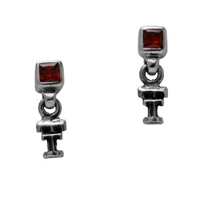 Texas Tech Red Raiders earrings with red stone in sterling silver.                                                                                                                                                                                        