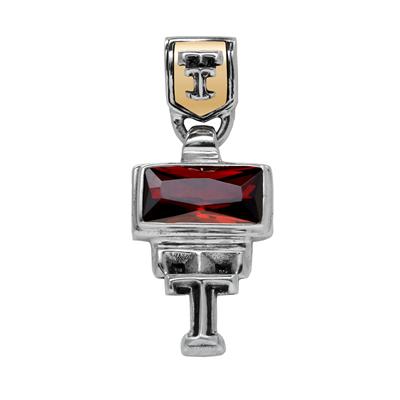 Texas Tech Red Raiders pendant with large red stone in sterling silver.                                                                                                                                                                                   