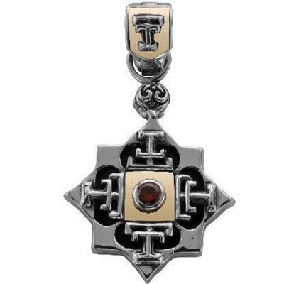 Texas Tech pendant with sterling silver and 18K gold with red stone.                                                                                                                                                                                      