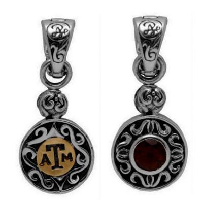 Texas A&M reversible charm pendant with 18K gold and maroon rhodolite garnet.                                                                                                                                                                             