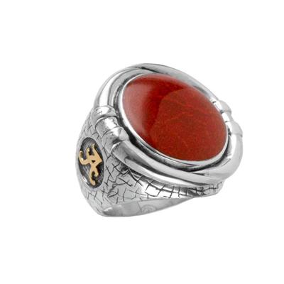 Sterling silver Alabama ring with red coral.                                                                                                                                                                                                              