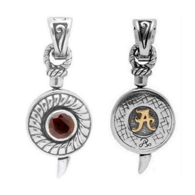 Alabama Crimson Tide sterling silver tusk pendant with 18K gold and garnet.                                                                                                                                                                               