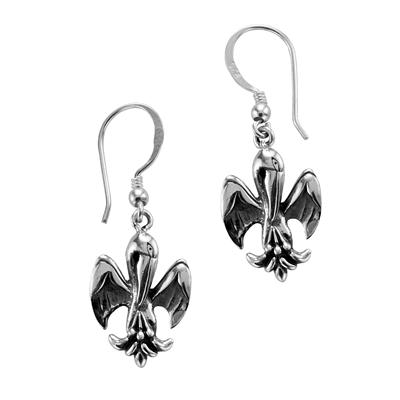 Pelican vulning in the shape of a fleur-de-lis earrings.  Arista.                                                                                                                                                                                         