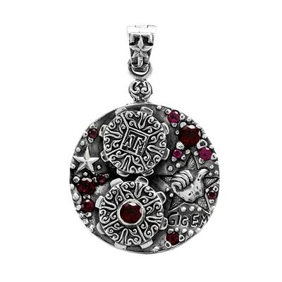 Texas A&M steampunk pendant in sterling silver w/ maroon garnets.                                                                                                                                                                                         
