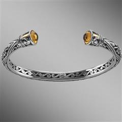 Sterling silver open citrine bangle bracelet with gold.  Arista.                                                                                                                                                                                          