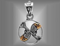 Sterling silver Pisces fish pendant charm with 18K gold                                                                                                                                                                                                   