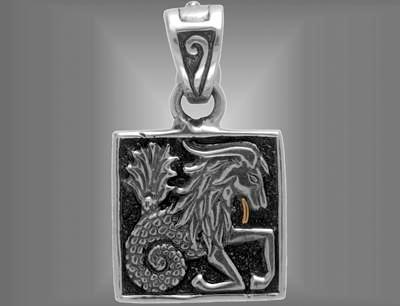 Sterling silver Capricorn Seagoat charm pendant with gold goatee beard                                                                                                                                                                                    