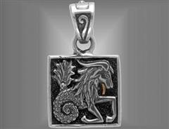 Sterling silver Capricorn Seagoat charm pendant with gold goatee beard                                                                                                                                                                                    
