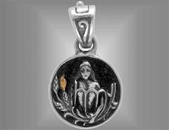 Silver Virgo virgin pendant charm with gold.                                                                                                                                                                                                              