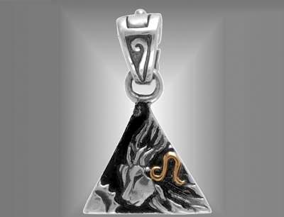 Silver Lion pendant with gold Leo symbol.                                                                                                                                                                                                                 