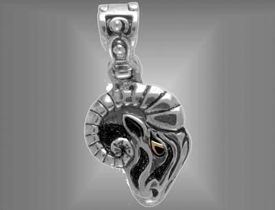 Sterling silver Aries Ram charm pendant with 18K gold.                                                                                                                                                                                                    