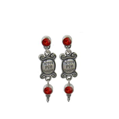 Arkansas WOOO PIG SOOIE earrings with red CZs.                                                                                                                                                                                                            