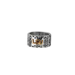 Sterling silver LSU band ring with 18K gold.                                                                                                                                                                                                              