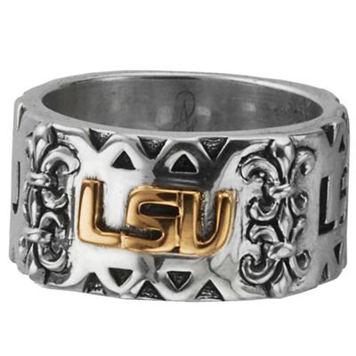 Silver LSU band ring for men with 18K gold.                                                                                                                                                                                                               