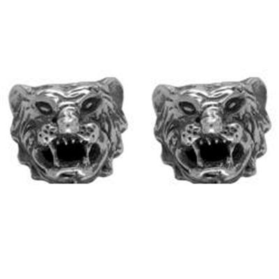 Silver tiger stud earrings.                                                                                                                                                                                                                               