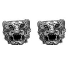 Silver tiger stud earrings.                                                                                                                                                                                                                               