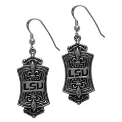 Ornate silver LSU earrings.  Arista.                                                                                                                                                                                                                      