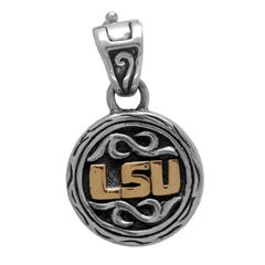 Circle LSU charm pendant with gold. Arista.                                                                                                                                                                                                               