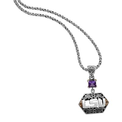 LSU necklace pendant with amethyst.  Arista.                                                                                                                                                                                                              