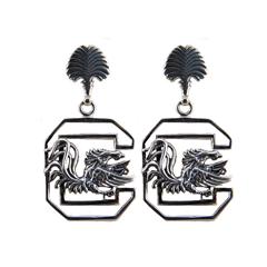 South Carolina Gamecocks earrings in sterling silver with palmetto.                                                                                                                                                                                       