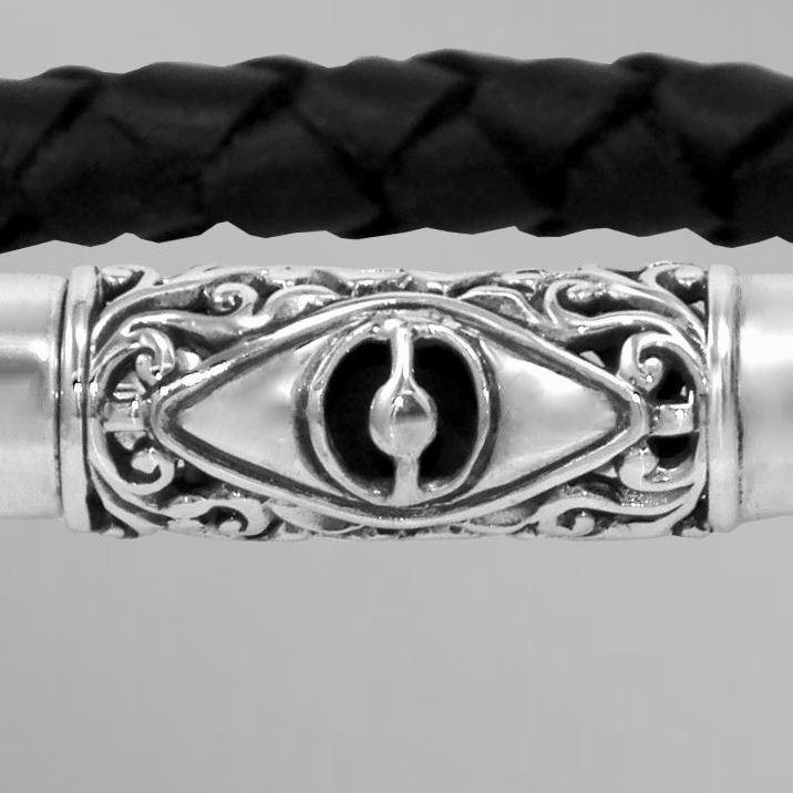 Evil Eye on ornate sterling silver bracelet clasp. Arista.                                                                                                                                                                                                