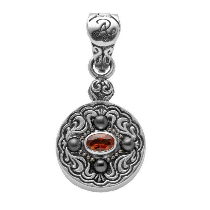 Oklahoma State pendant with orange stone in sterling silver.                                                                                                                                                                                              