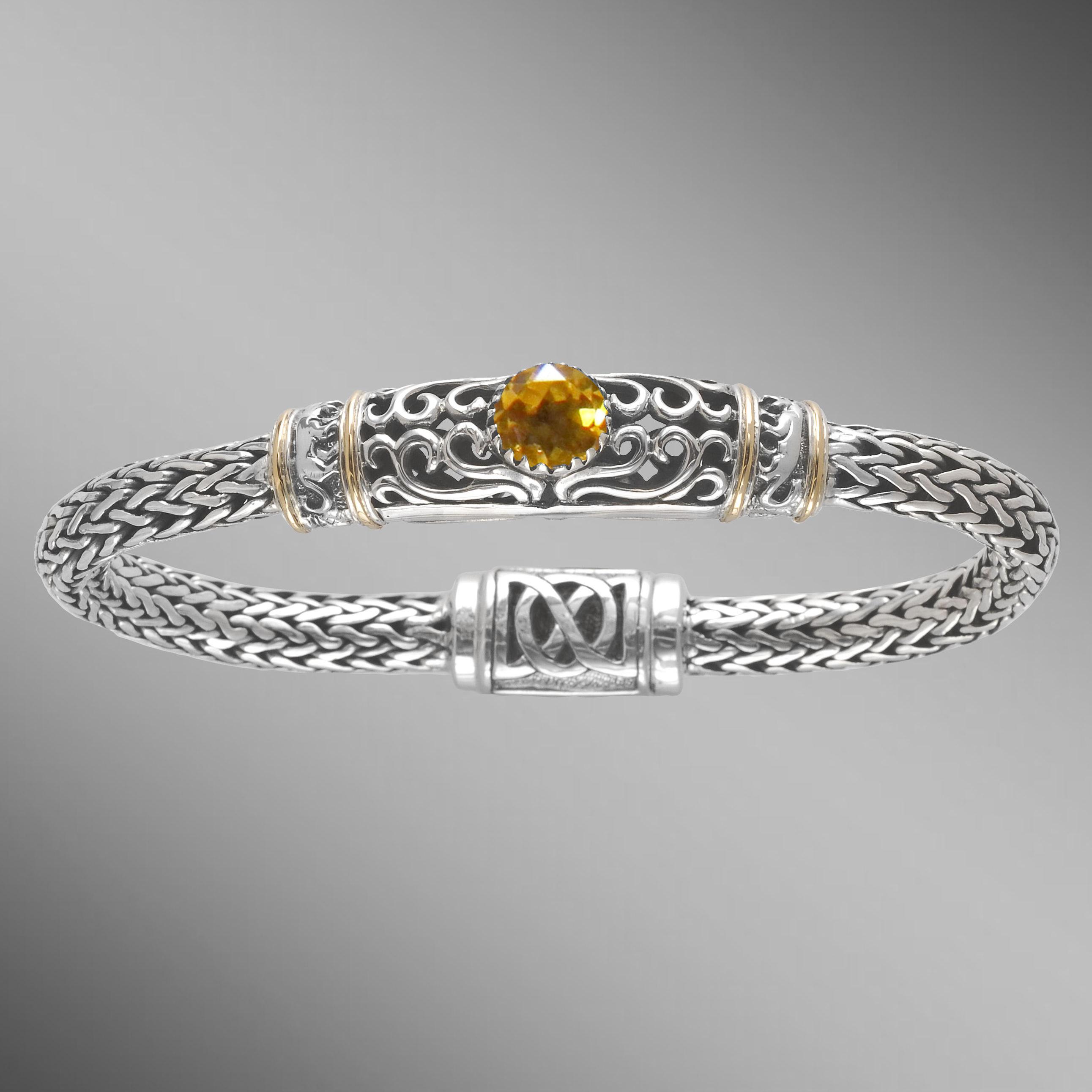 Citrine and gold silver woven bracelet. Arista.                                                                                                                                                                                                           