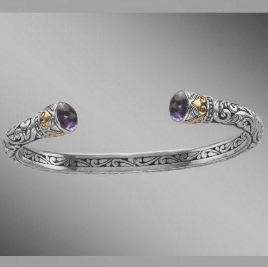 Open sterling silver bangle bracelet with amethyst terminals.  Arista                                                                                                                                                                                     