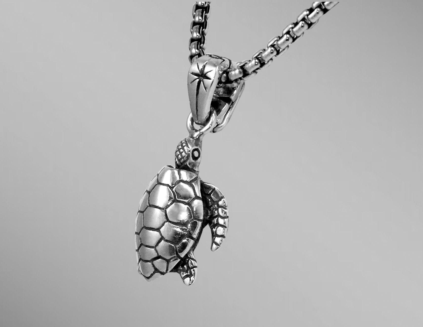 Silver sea turtle necklace.  Sea turtle pendant on chain.                                                                                                                                                                                                 