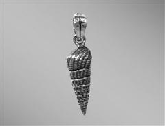 Antiqued silver auger sea shell pendant.                                                                                                                                                                                                                  