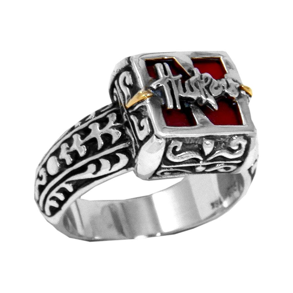 Nebraska Cornhuskers ring in sterling silver & 18K gold and red paua shell.                                                                                                                                                                               