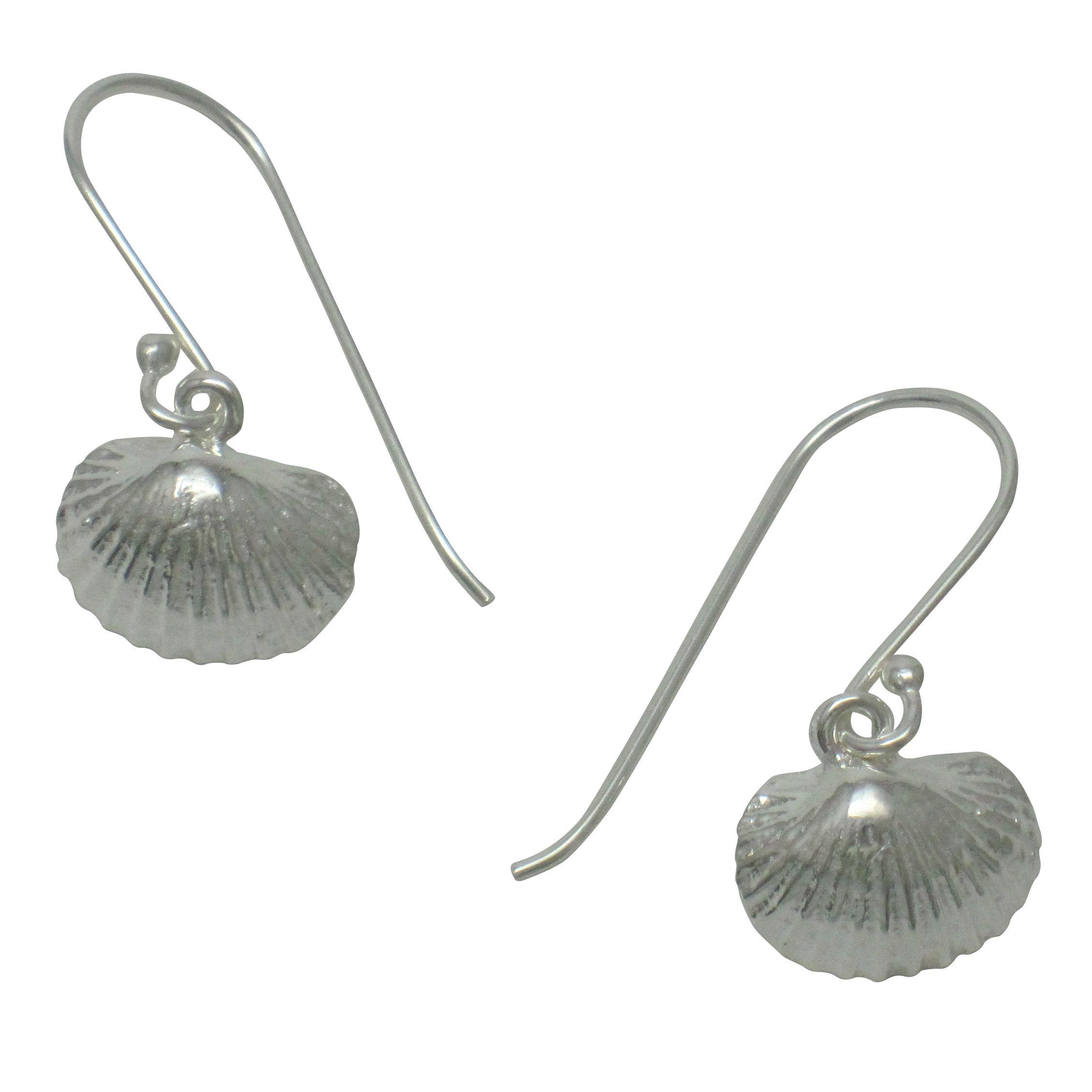 sterling silver bivalve shell earrings with hooks                                                                                                                                                                                                         