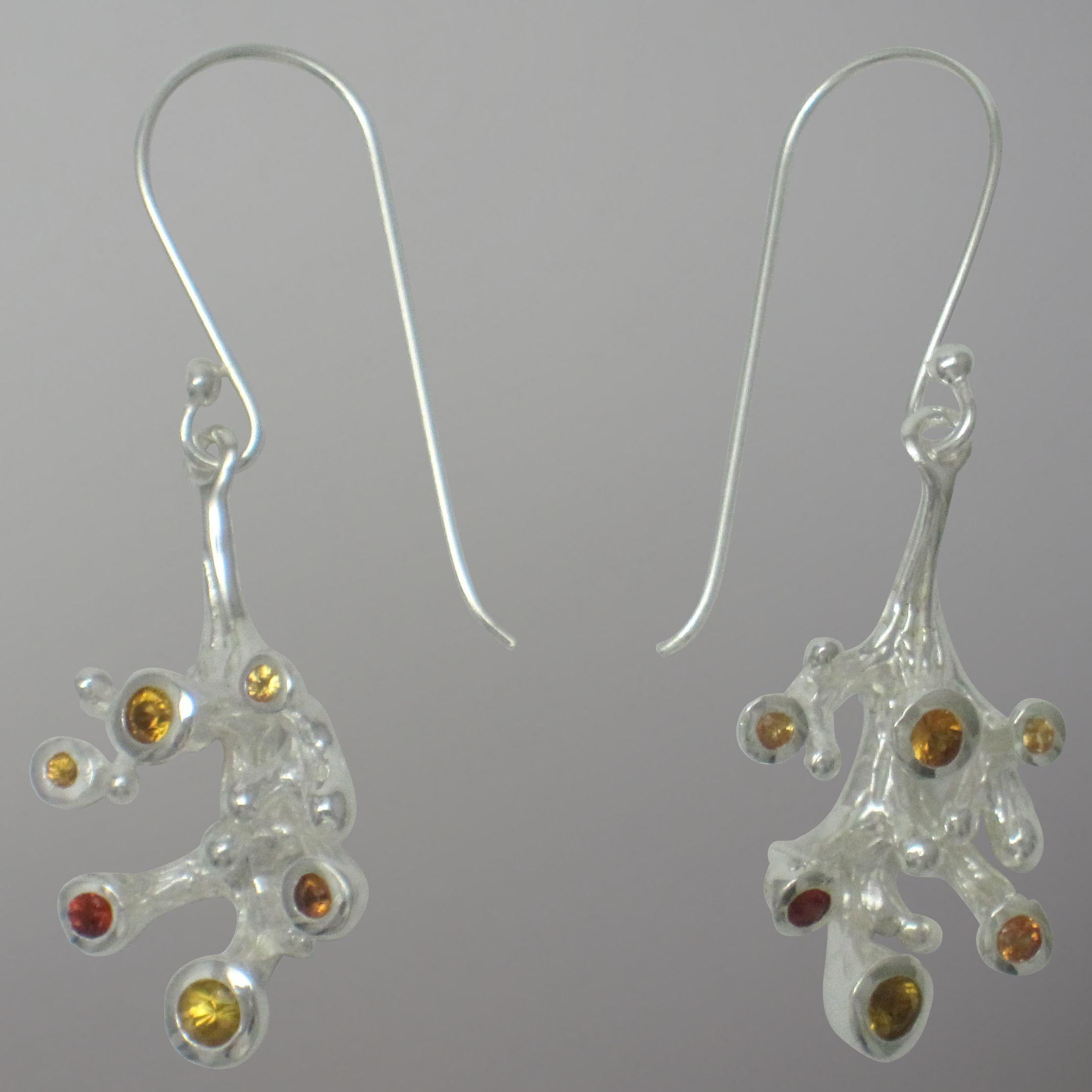 Silver coral earrings with fancy sapphires                                                                                                                                                                                                                