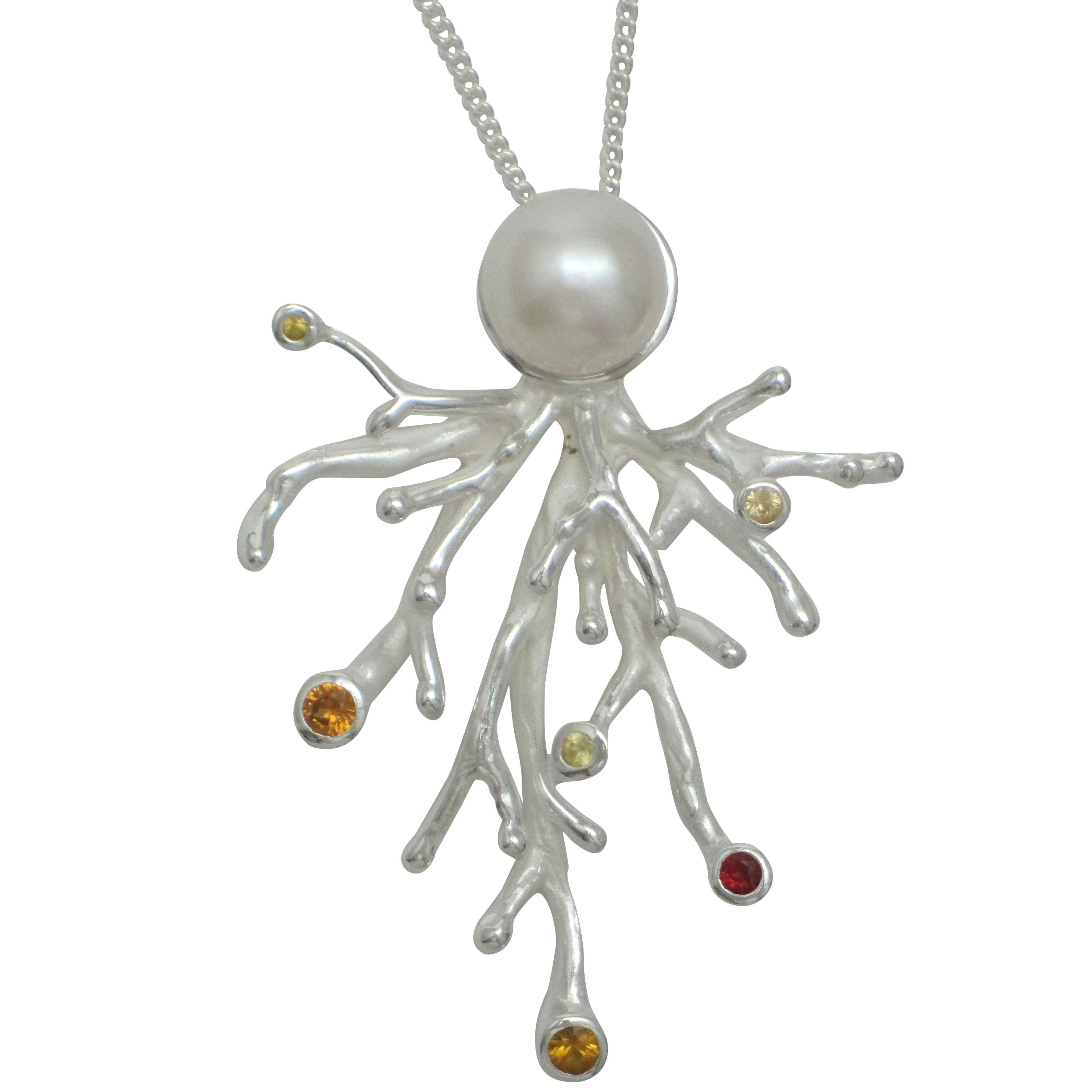 Silver coral pendant with sapphires                                                                                                                                                                                                                       