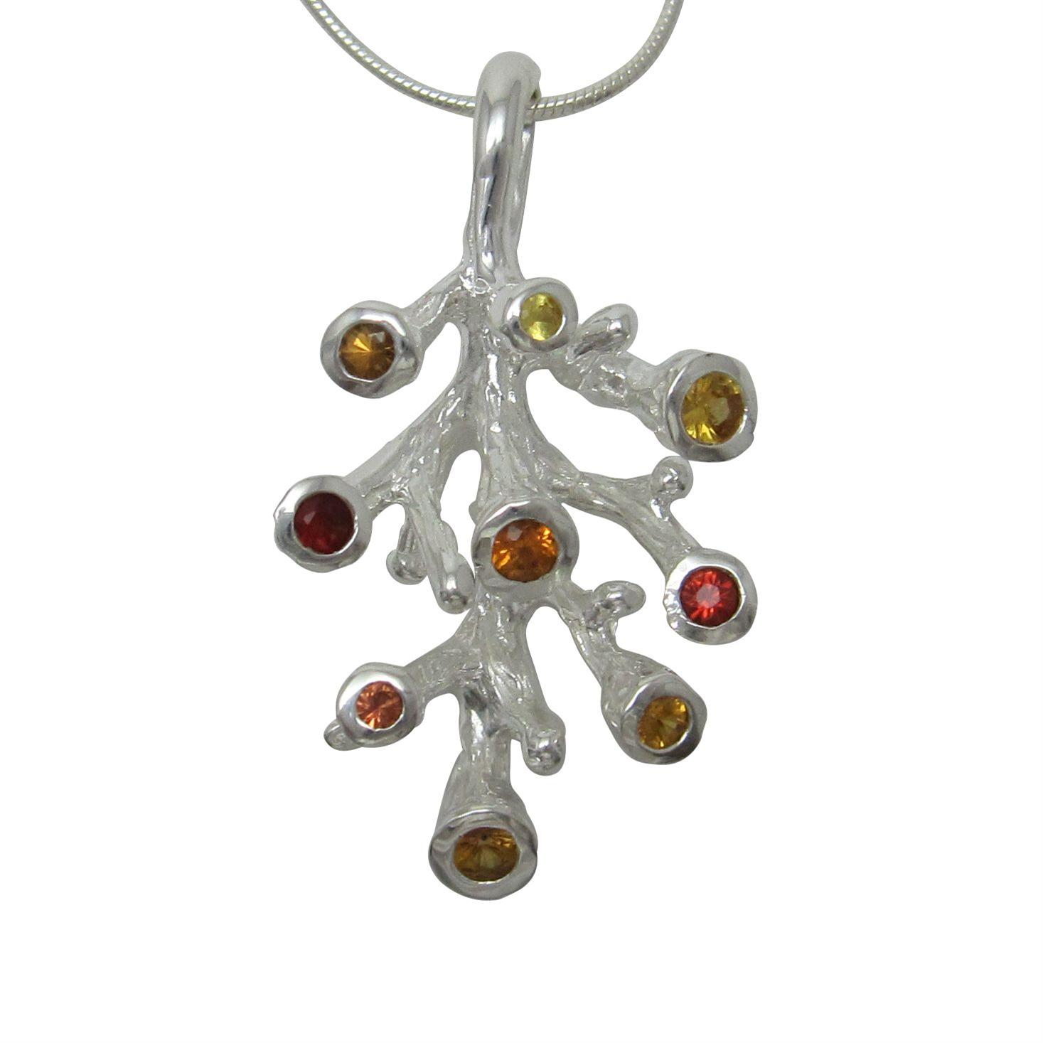 Red, orange and yellow sapphire coral necklace.                                                                                                                                                                                                           