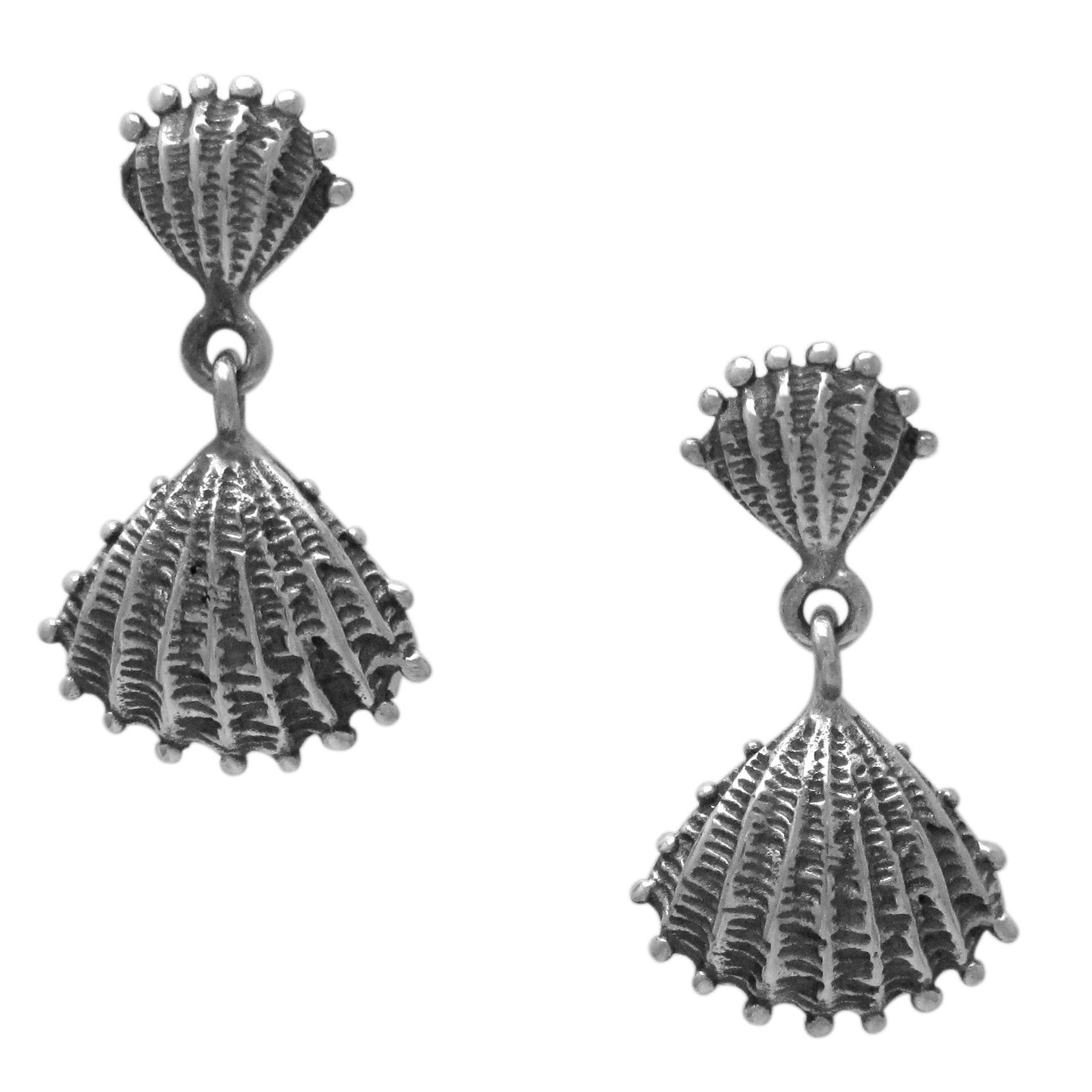 Silver shell earrings.                                                                                                                                                                                                                                    