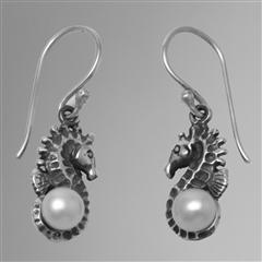 Sterling silver seahorse earrings with pearls.                                                                                                                                                                                                            