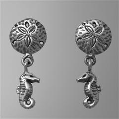 Seahorse earrings with sand dollars.                                                                                                                                                                                                                      